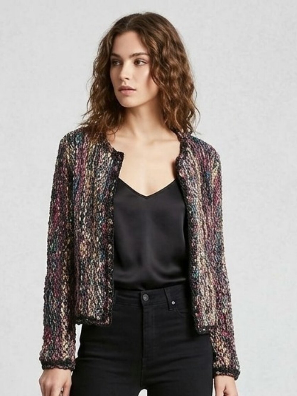Estelle Multicolor Ribbon Knit Cropped Cardigan Wearable Art